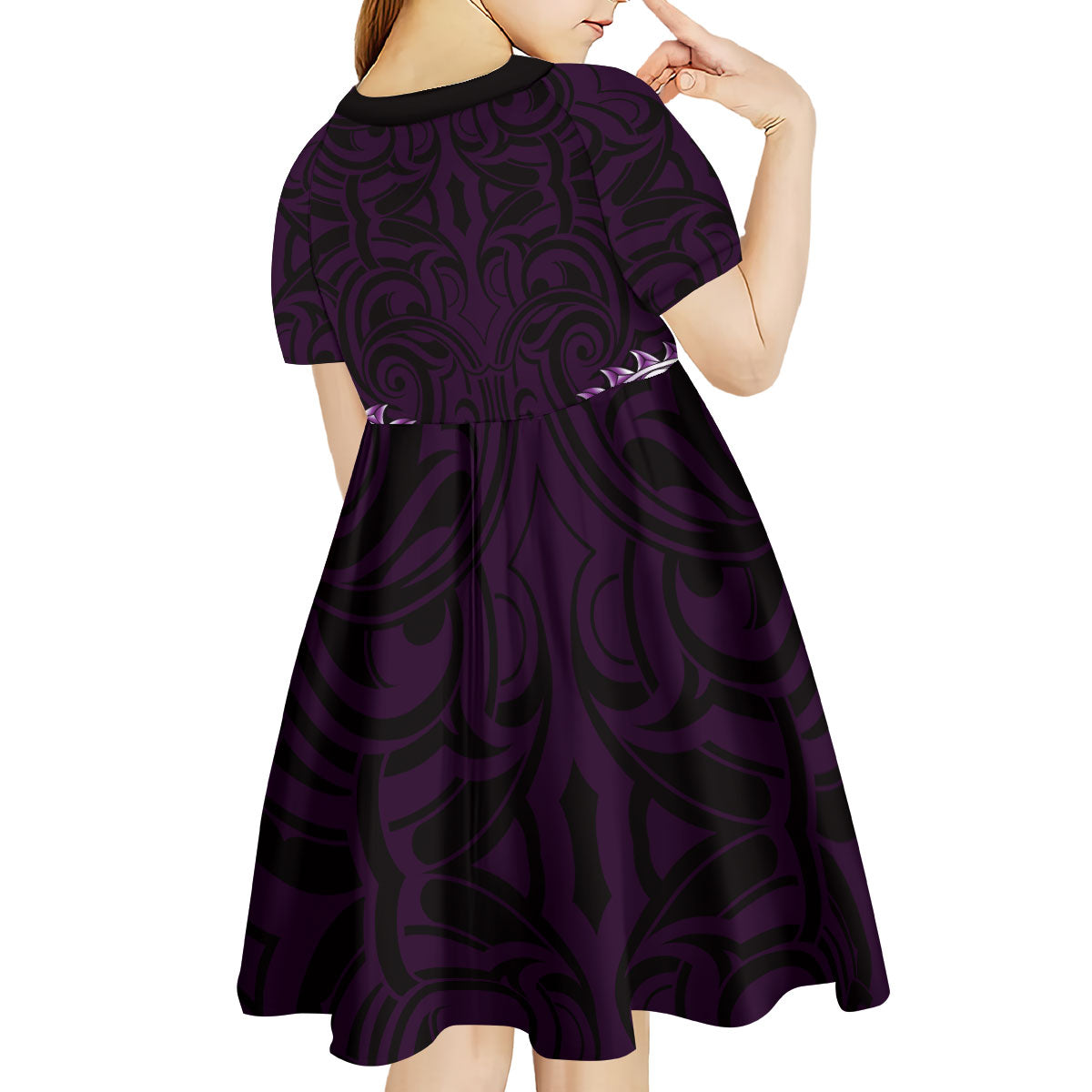 New Zealand Ta Moko Kid Short Sleeve Dress Aotearoa Maori Chest Tattoo Purple LT14 - Polynesian Pride