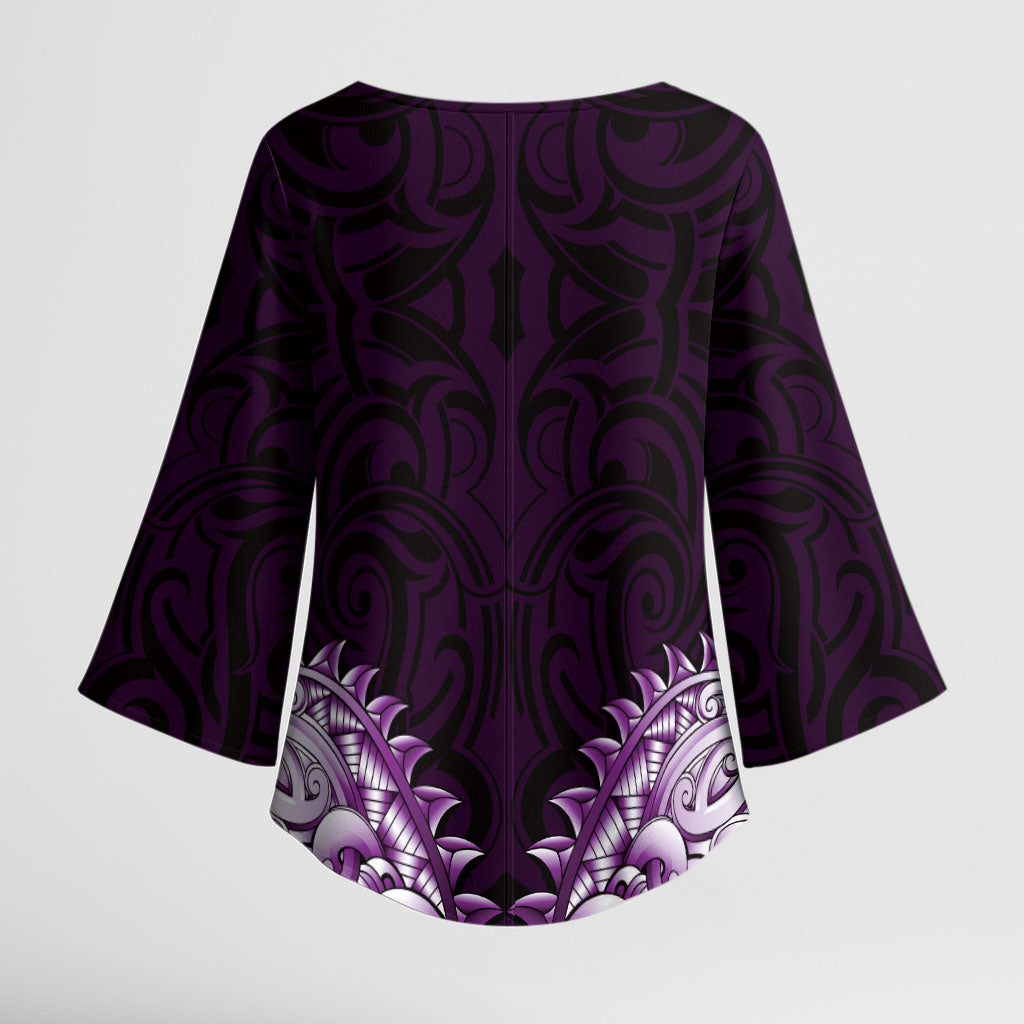 New Zealand Ta Moko Kimono Sleeve Blouse Aotearoa Maori Chest Tattoo Purple LT14 - Polynesian Pride