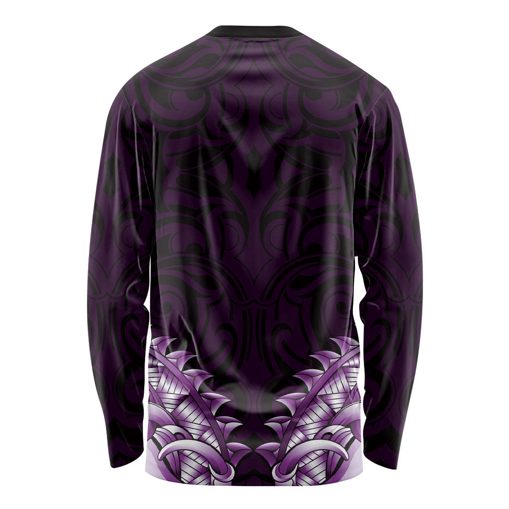 New Zealand Ta Moko Long Sleeve Shirt Aotearoa Maori Chest Tattoo Purple LT14 - Polynesian Pride