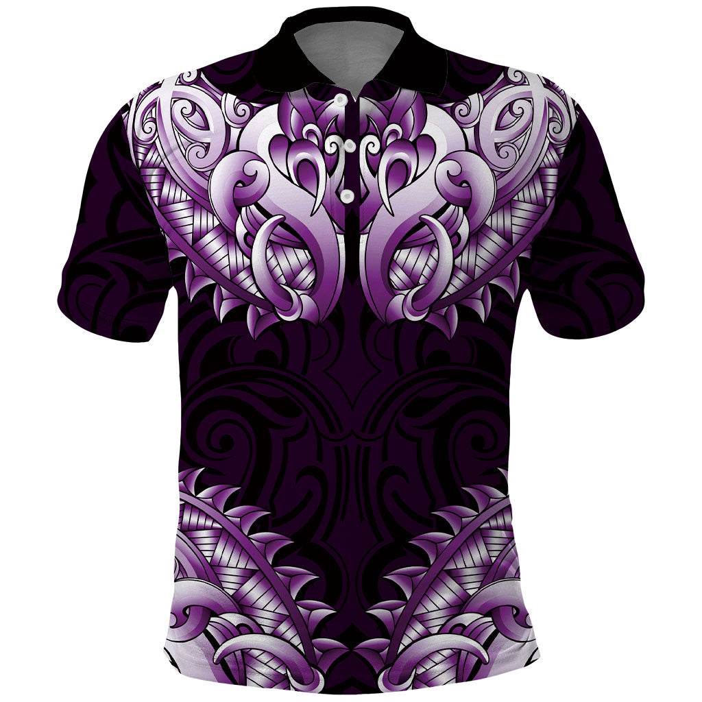 New Zealand Ta Moko Polo Shirt Aotearoa Maori Chest Tattoo Purple LT14 Purple - Polynesian Pride