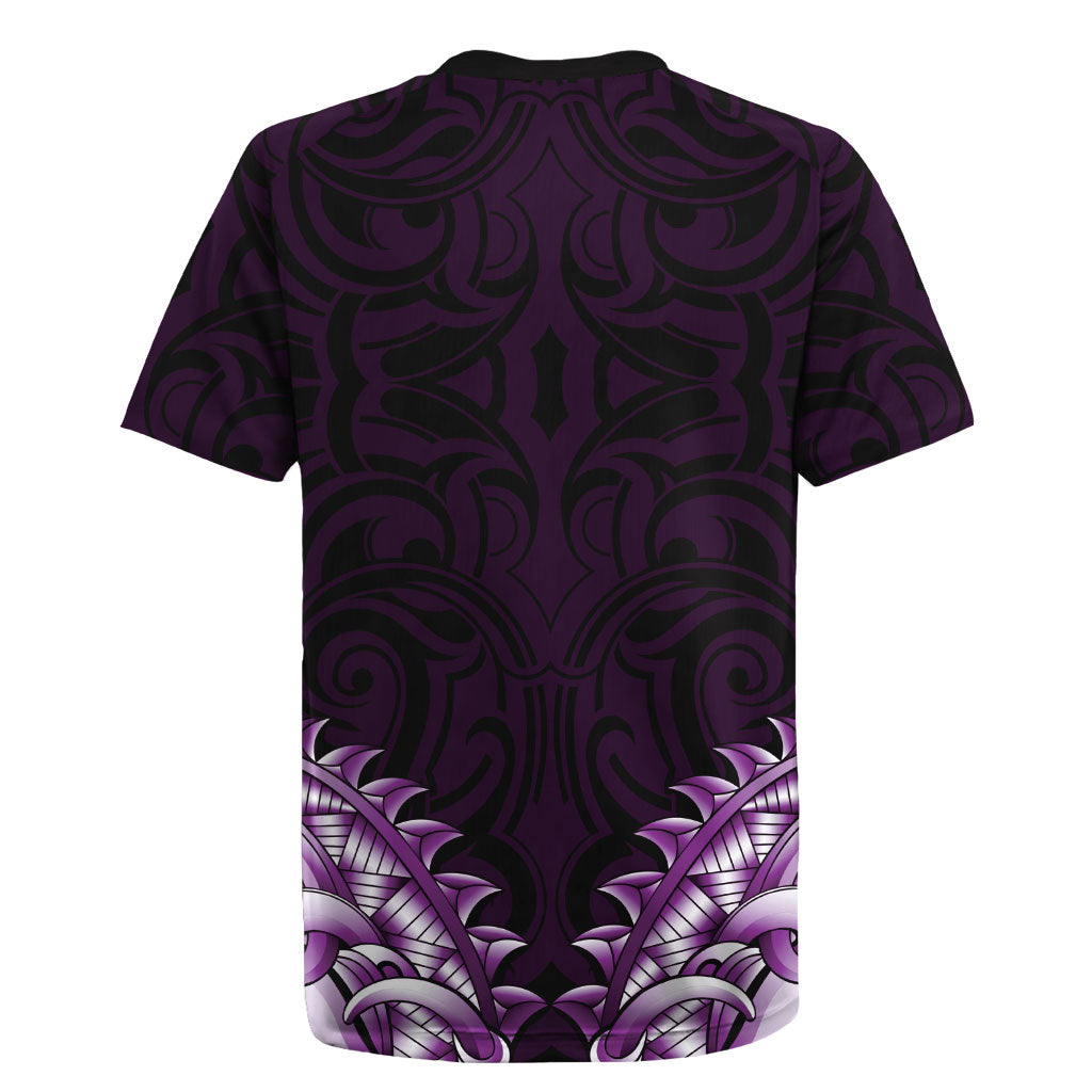 New Zealand Ta Moko Rugby Jersey Aotearoa Maori Chest Tattoo Purple LT14 - Polynesian Pride
