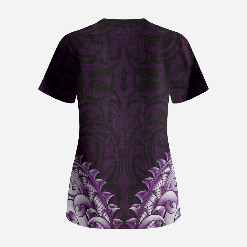 New Zealand Ta Moko Scrub Top Aotearoa Maori Chest Tattoo Purple LT14 - Polynesian Pride