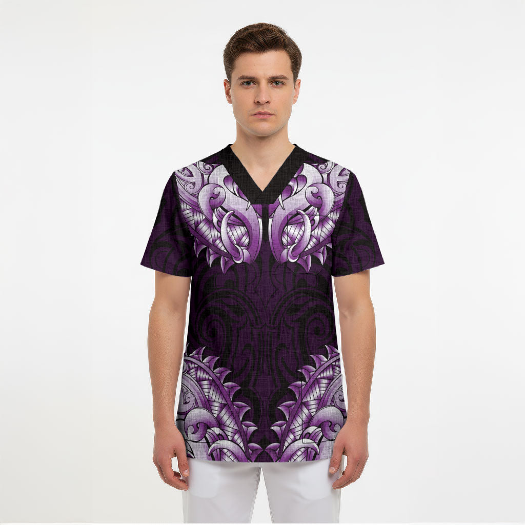 New Zealand Ta Moko Scrub Top Aotearoa Maori Chest Tattoo Purple LT14 - Polynesian Pride