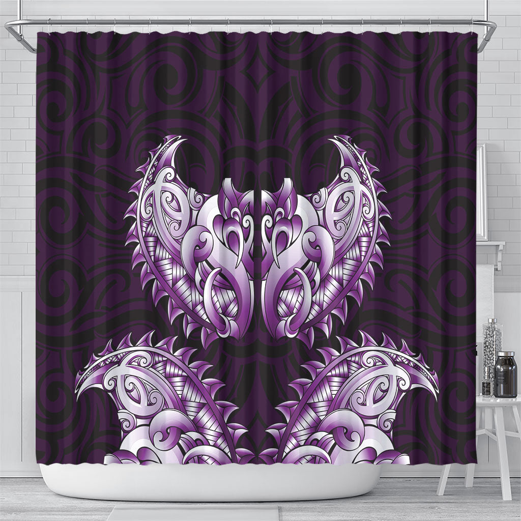 New Zealand Ta Moko Shower Curtain Aotearoa Maori Chest Tattoo Purple LT14 - Polynesian Pride