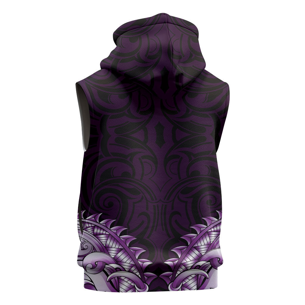 New Zealand Ta Moko Sleeveless Zip Hoodie Aotearoa Maori Chest Tattoo Purple LT14 - Polynesian Pride