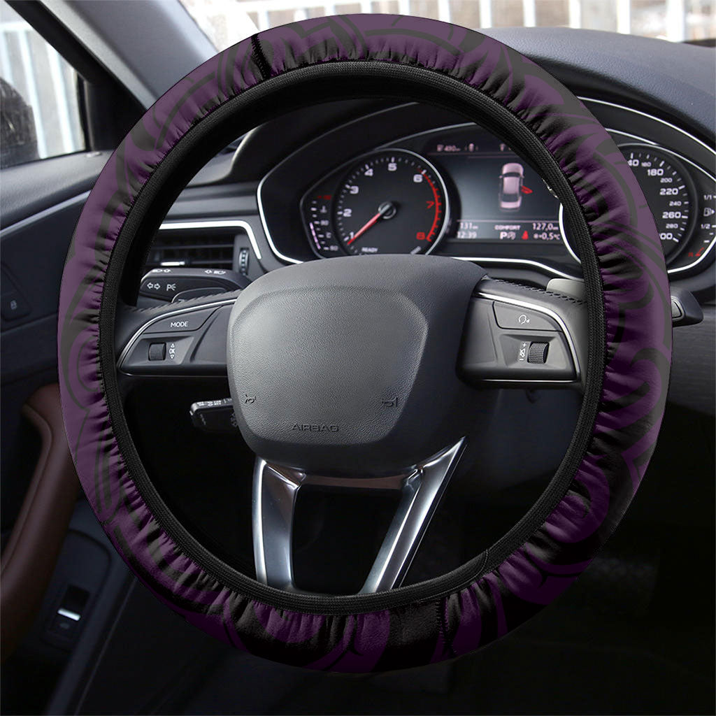 New Zealand Ta Moko Steering Wheel Cover Aotearoa Maori Chest Tattoo Purple LT14 - Polynesian Pride