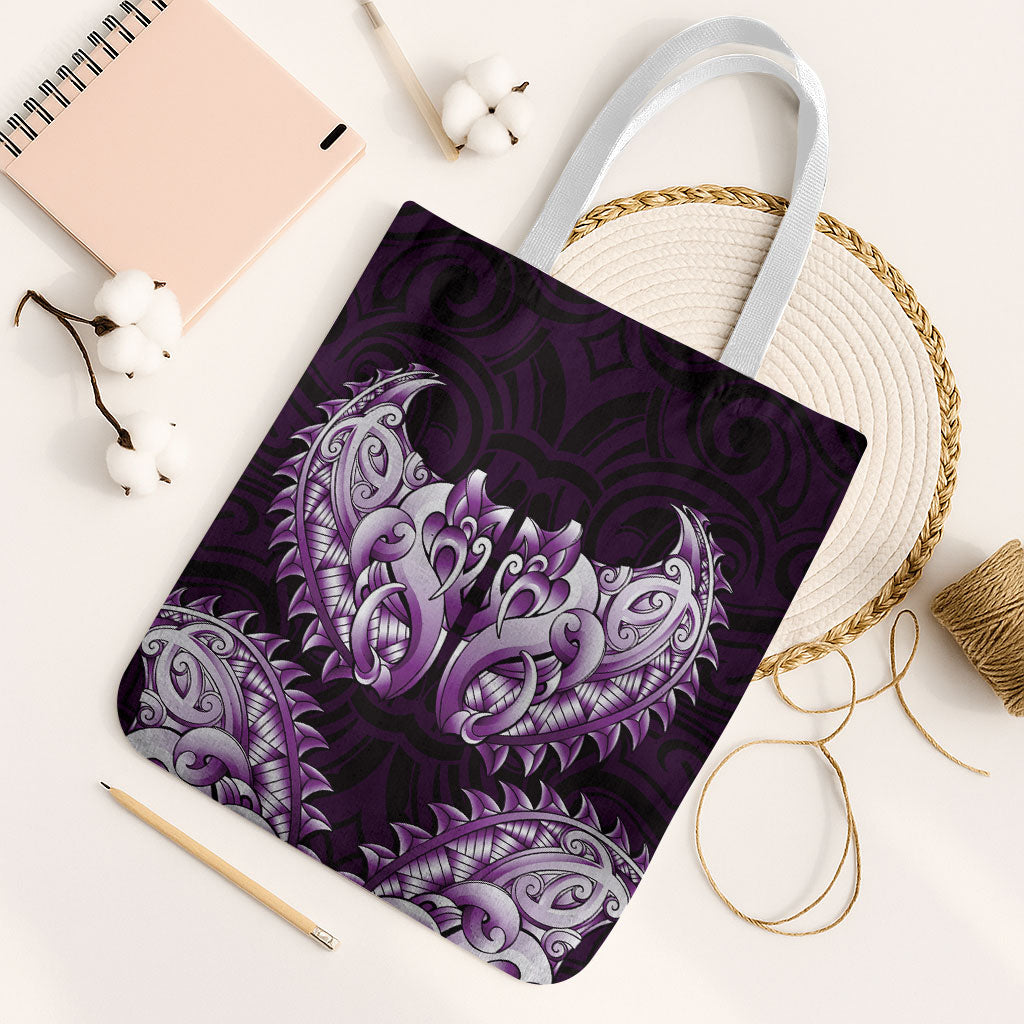 New Zealand Ta Moko Tote Bag Aotearoa Maori Chest Tattoo Purple LT14 White Strap One Size Purple - Polynesian Pride