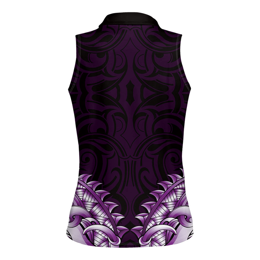 New Zealand Ta Moko Women Sleeveless Polo Shirt Aotearoa Maori Chest Tattoo Purple LT14 - Polynesian Pride