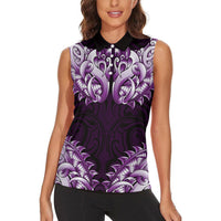 New Zealand Ta Moko Women Sleeveless Polo Shirt Aotearoa Maori Chest Tattoo Purple LT14 - Polynesian Pride