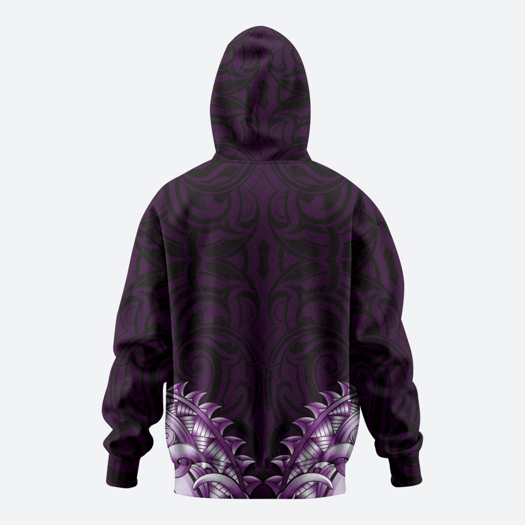 New Zealand Ta Moko Zip Hoodie Aotearoa Maori Chest Tattoo Purple LT14 - Polynesian Pride