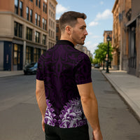 New Zealand Ta Moko Zipper Polo Shirt Aotearoa Maori Chest Tattoo Purple LT14 - Polynesian Pride
