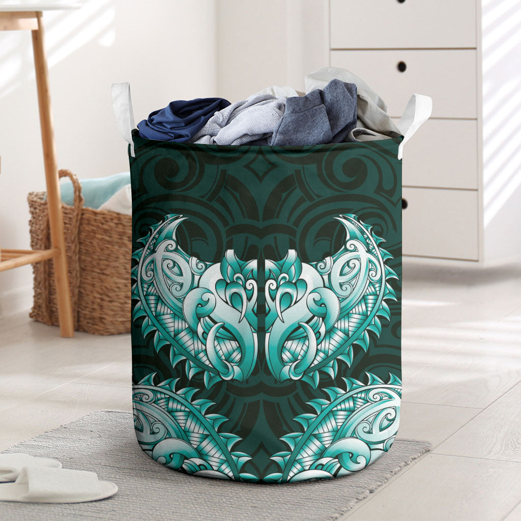 New Zealand Ta Moko Laundry Basket Aotearoa Maori Chest Tattoo Turquoise LT14 Turquoise - Polynesian Pride