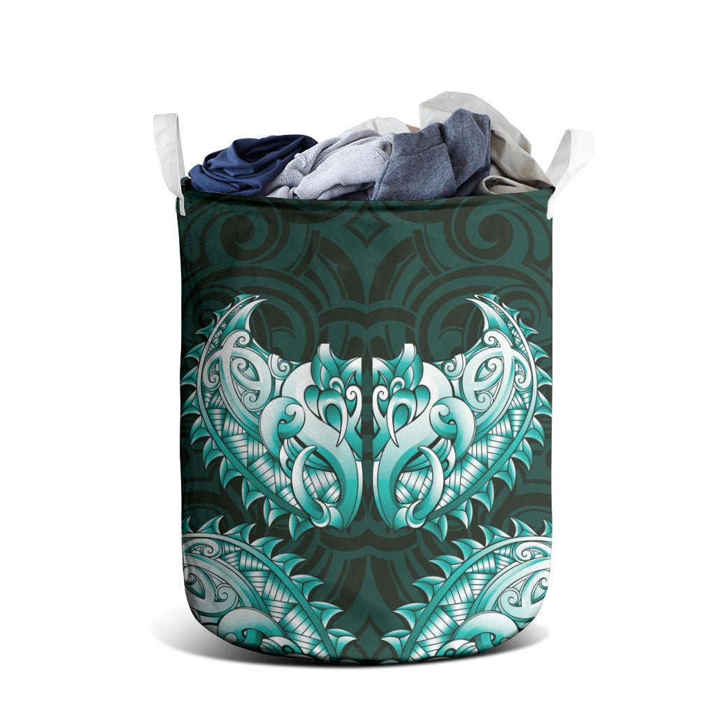 New Zealand Ta Moko Laundry Basket Aotearoa Maori Chest Tattoo Turquoise LT14 - Polynesian Pride
