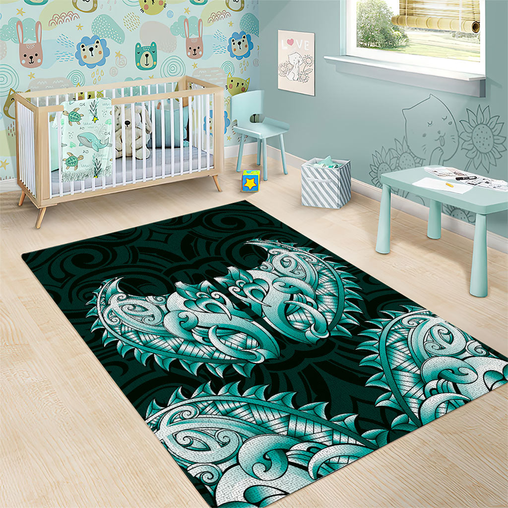 New Zealand Ta Moko Area Rug Aotearoa Maori Chest Tattoo Turquoise LT14 - Polynesian Pride