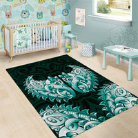 New Zealand Ta Moko Area Rug Aotearoa Maori Chest Tattoo Turquoise LT14 - Polynesian Pride