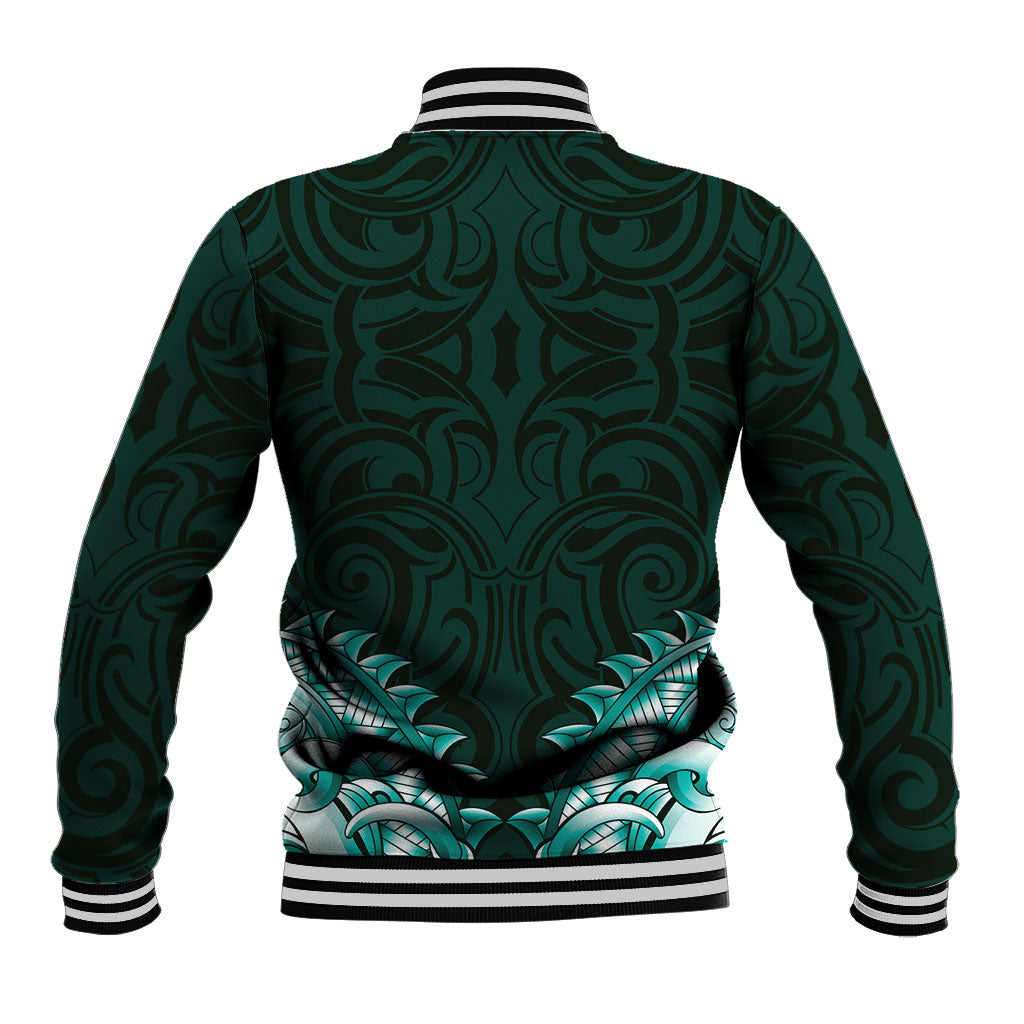 New Zealand Ta Moko Baseball Jacket Aotearoa Maori Chest Tattoo Turquoise LT14 - Polynesian Pride