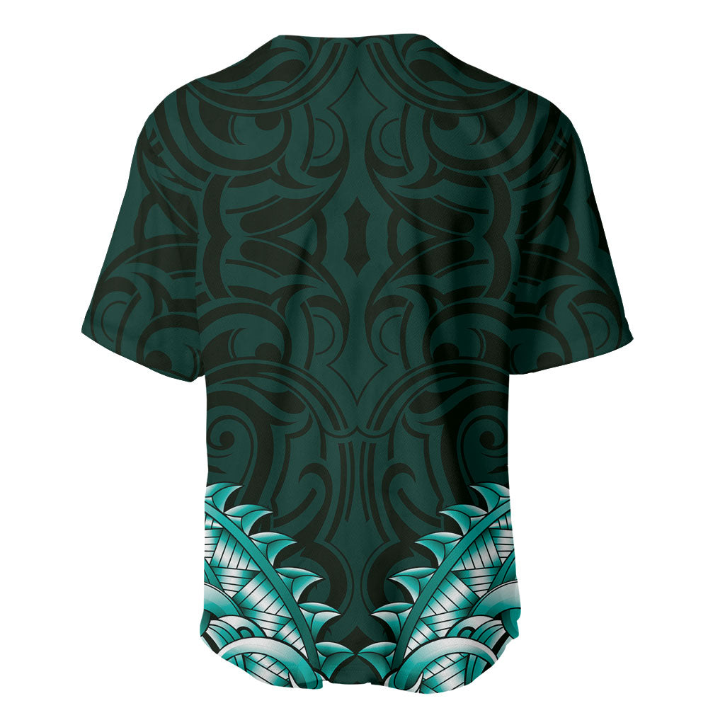 New Zealand Ta Moko Baseball Jersey Aotearoa Maori Chest Tattoo Turquoise LT14 - Polynesian Pride