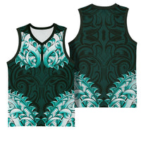 New Zealand Ta Moko Basketball Jersey Aotearoa Maori Chest Tattoo Turquoise LT14 - Polynesian Pride