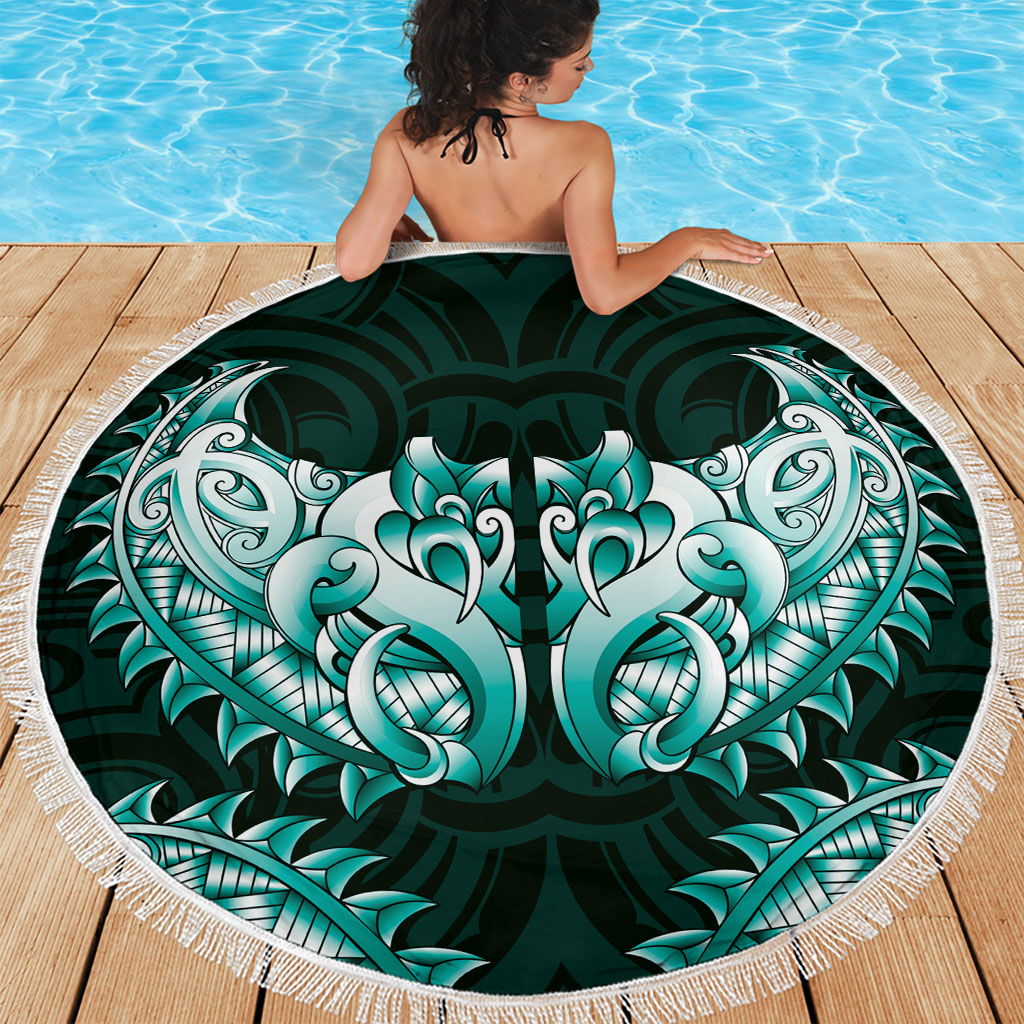 New Zealand Ta Moko Beach Blanket Aotearoa Maori Chest Tattoo Turquoise LT14 - Polynesian Pride