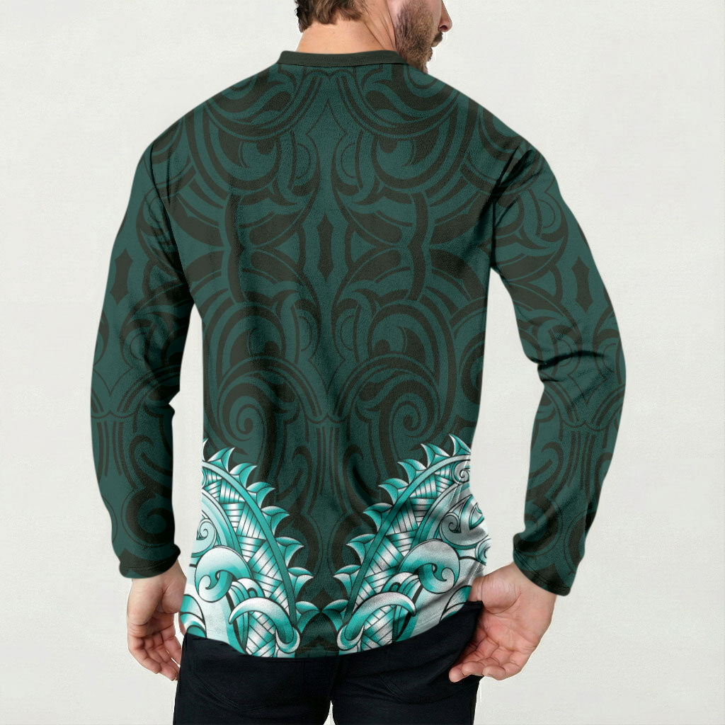 New Zealand Ta Moko Button Sweatshirt Aotearoa Maori Chest Tattoo Turquoise LT14 - Polynesian Pride