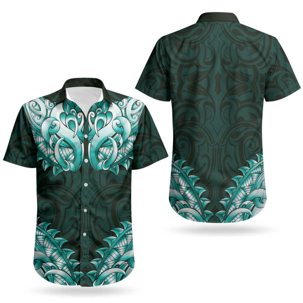 New Zealand Ta Moko Couples Matching Tank Maxi Dress and Hawaiian Shirt Aotearoa Maori Chest Tattoo Turquoise LT14 - Polynesian Pride