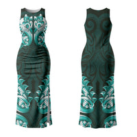 New Zealand Ta Moko Couples Matching Tank Maxi Dress and Hawaiian Shirt Aotearoa Maori Chest Tattoo Turquoise LT14 - Polynesian Pride