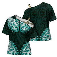 New Zealand Ta Moko Cross Shoulder Shirt Aotearoa Maori Chest Tattoo Turquoise LT14 - Polynesian Pride