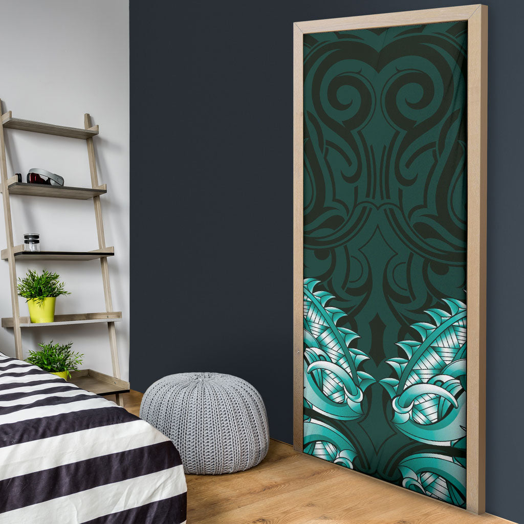 New Zealand Ta Moko Door Cover Aotearoa Maori Chest Tattoo Turquoise LT14 - Polynesian Pride