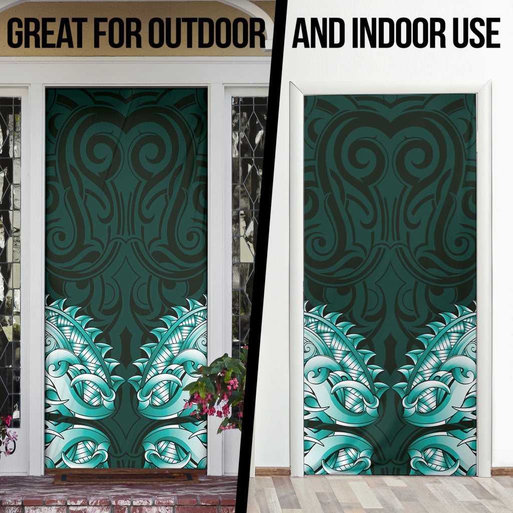 New Zealand Ta Moko Door Cover Aotearoa Maori Chest Tattoo Turquoise LT14 - Polynesian Pride