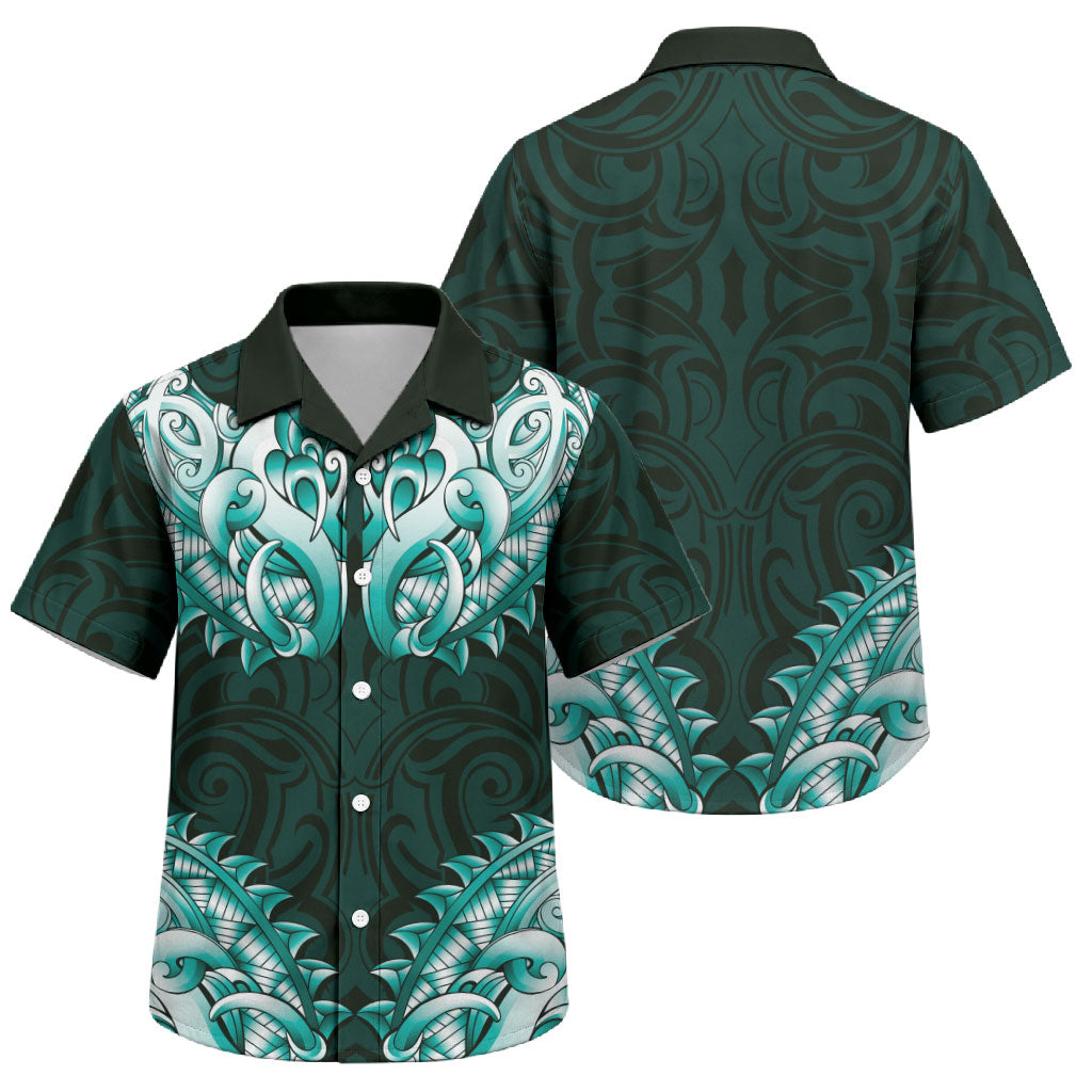 New Zealand Ta Moko Family Matching Summer Maxi Dress and Hawaiian Shirt Aotearoa Maori Chest Tattoo Turquoise LT14 Son's Shirt Turquoise - Polynesian Pride