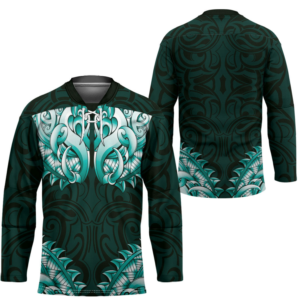 New Zealand Ta Moko Hockey Jersey Aotearoa Maori Chest Tattoo Turquoise LT14 - Polynesian Pride