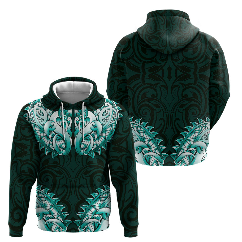 New Zealand Ta Moko Hoodie Aotearoa Maori Chest Tattoo Turquoise LT14 - Polynesian Pride