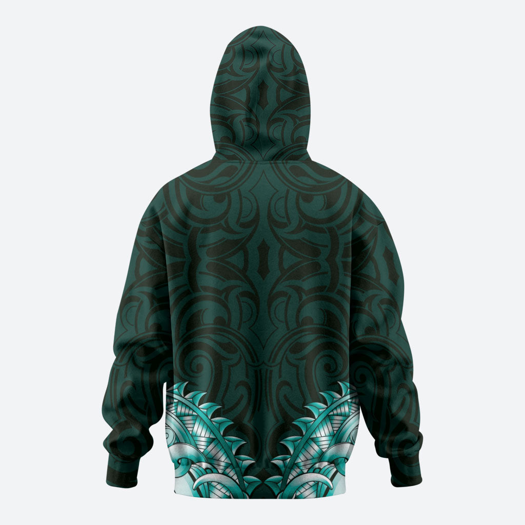 New Zealand Ta Moko Hoodie Aotearoa Maori Chest Tattoo Turquoise LT14 - Polynesian Pride