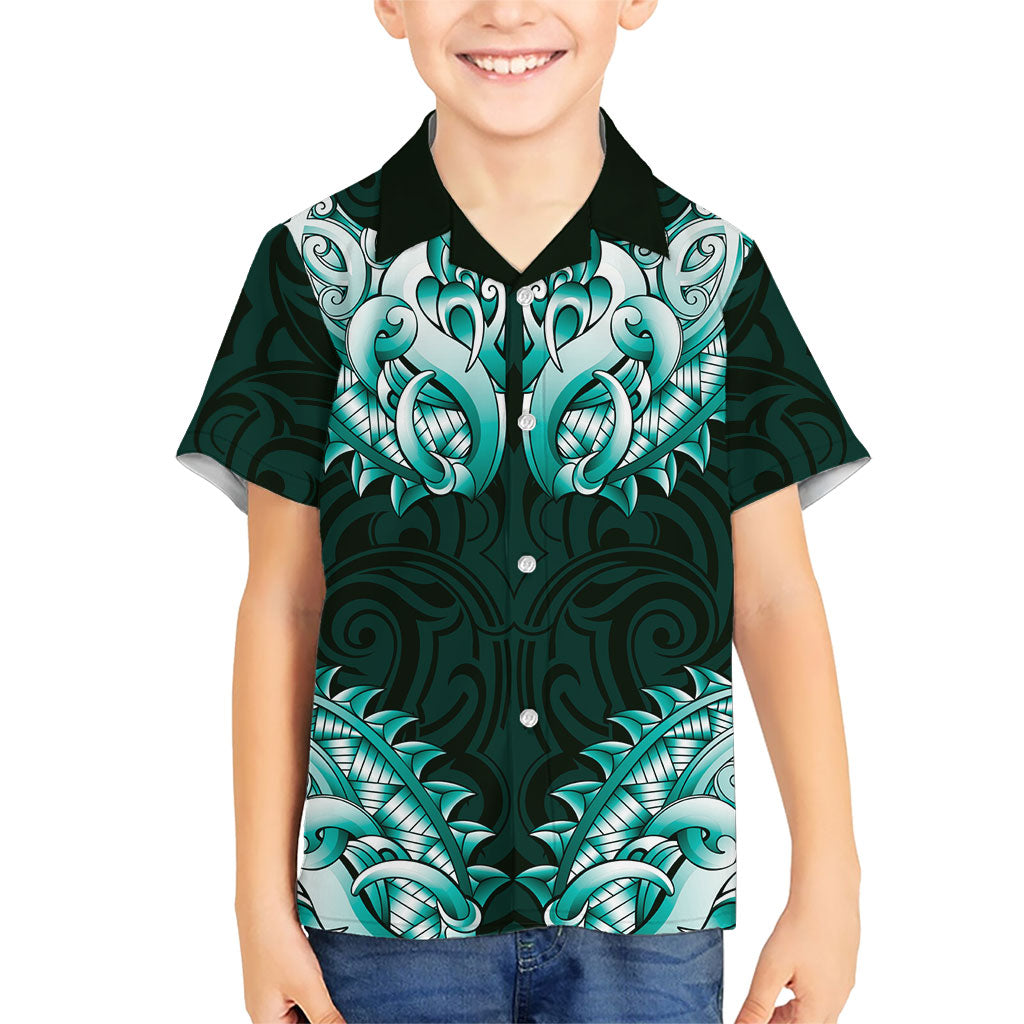 New Zealand Ta Moko Kid Hawaiian Shirt Aotearoa Maori Chest Tattoo Turquoise LT14 Kid Turquoise - Polynesian Pride
