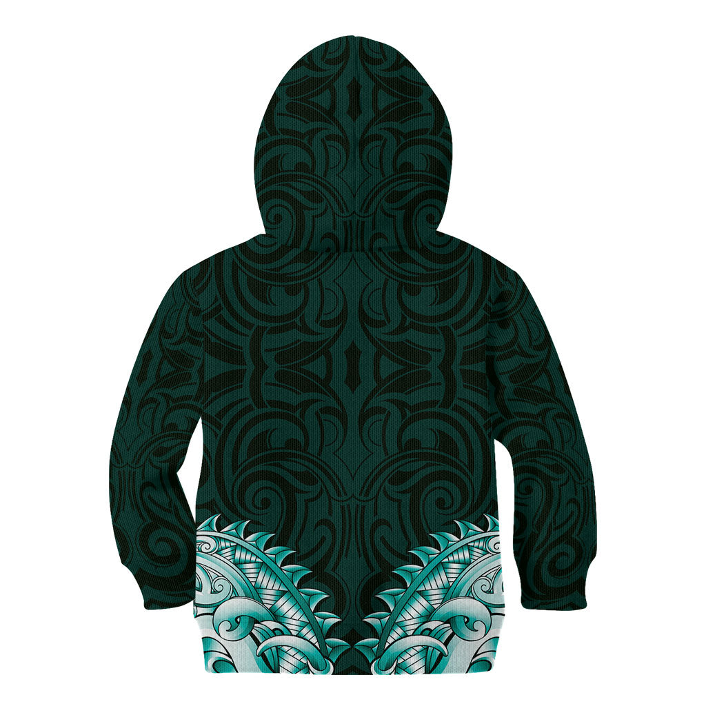 New Zealand Ta Moko Kid Hoodie Aotearoa Maori Chest Tattoo Turquoise LT14 - Polynesian Pride