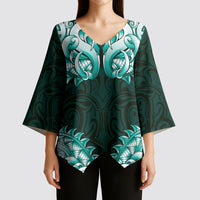 New Zealand Ta Moko Kimono Sleeve Blouse Aotearoa Maori Chest Tattoo Turquoise LT14 - Polynesian Pride