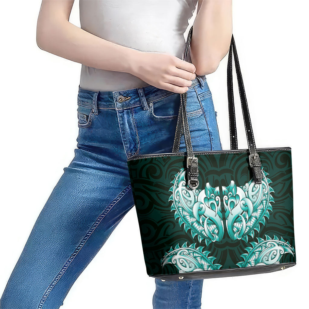 New Zealand Ta Moko Leather Tote Bag Aotearoa Maori Chest Tattoo Turquoise LT14 - Polynesian Pride
