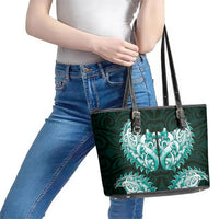 New Zealand Ta Moko Leather Tote Bag Aotearoa Maori Chest Tattoo Turquoise LT14 - Polynesian Pride