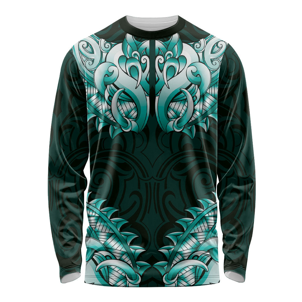 New Zealand Ta Moko Long Sleeve Shirt Aotearoa Maori Chest Tattoo Turquoise LT14 Unisex Turquoise - Polynesian Pride