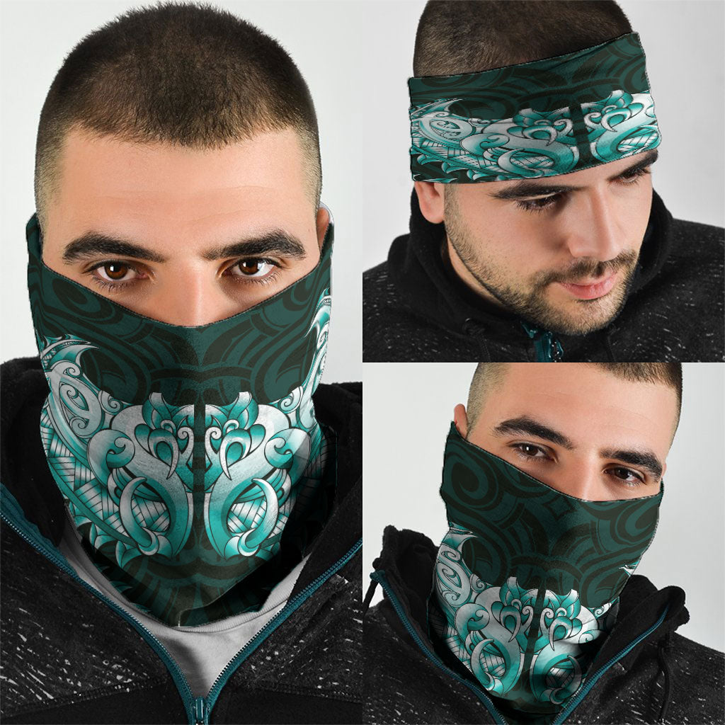 New Zealand Ta Moko Neck Gaiter Aotearoa Maori Chest Tattoo Turquoise LT14 - Polynesian Pride
