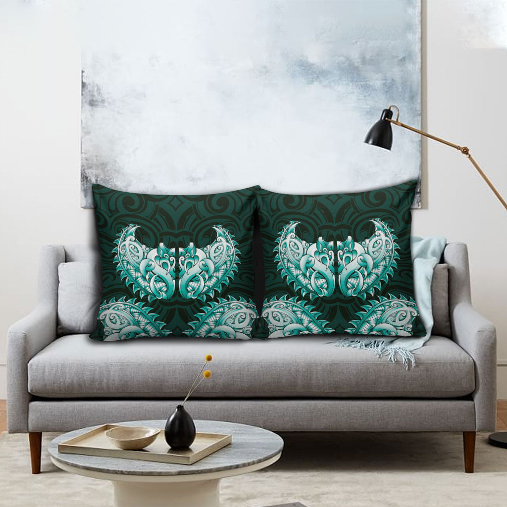 New Zealand Ta Moko Pillow Cover Aotearoa Maori Chest Tattoo Turquoise LT14 - Polynesian Pride