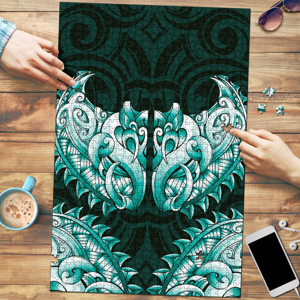New Zealand Ta Moko Puzzle Aotearoa Maori Chest Tattoo Turquoise LT14 Turquoise - Polynesian Pride