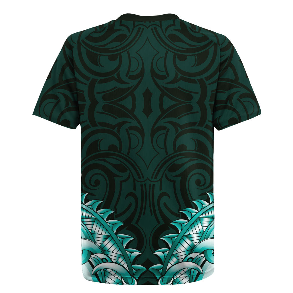 New Zealand Ta Moko Rugby Jersey Aotearoa Maori Chest Tattoo Turquoise LT14 - Polynesian Pride