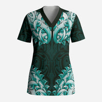 New Zealand Ta Moko Scrub Top Aotearoa Maori Chest Tattoo Turquoise LT14 Adult Turquoise - Polynesian Pride