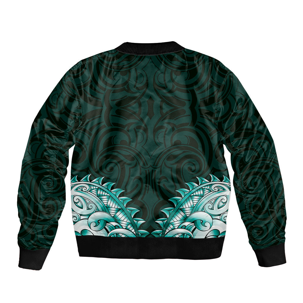 New Zealand Ta Moko Sleeve Zip Bomber Jacket Aotearoa Maori Chest Tattoo Turquoise LT14 - Polynesian Pride