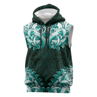 New Zealand Ta Moko Sleeveless Hoodie Aotearoa Maori Chest Tattoo Turquoise LT14 Turquoise - Polynesian Pride
