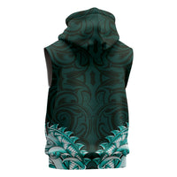 New Zealand Ta Moko Sleeveless Hoodie Aotearoa Maori Chest Tattoo Turquoise LT14 - Polynesian Pride