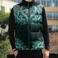 New Zealand Ta Moko Sleeveless Puffer Jacket Aotearoa Maori Chest Tattoo Turquoise LT14 - Polynesian Pride