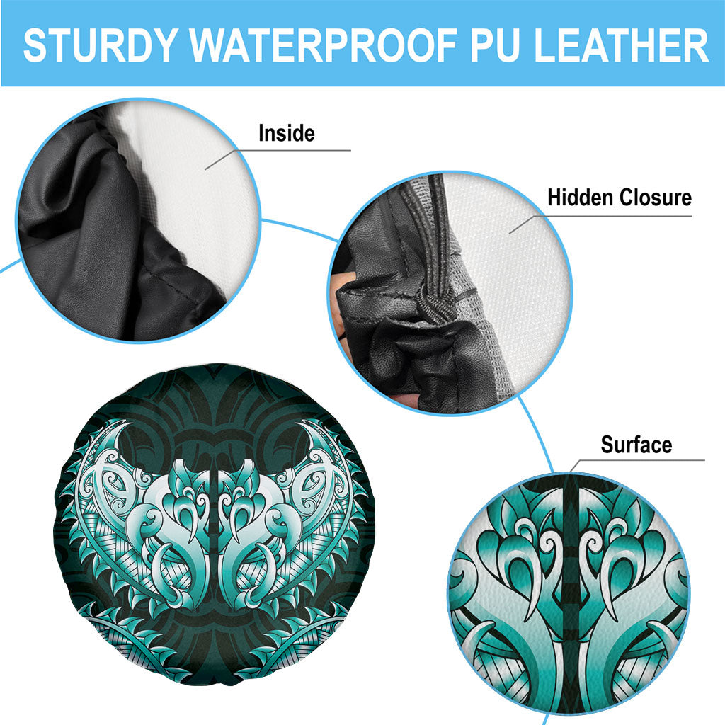 New Zealand Ta Moko Spare Tire Cover Aotearoa Maori Chest Tattoo Turquoise LT14 - Polynesian Pride