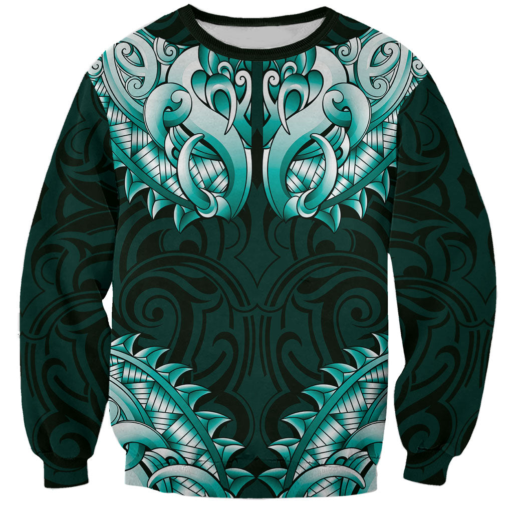 New Zealand Ta Moko Sweatshirt Aotearoa Maori Chest Tattoo Turquoise LT14 Unisex Turquoise - Polynesian Pride